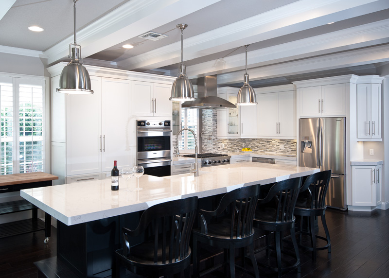 Croft Kitchen Hi res-1- Full Kit White kitchen with black island - Better - Executive Cabinetry